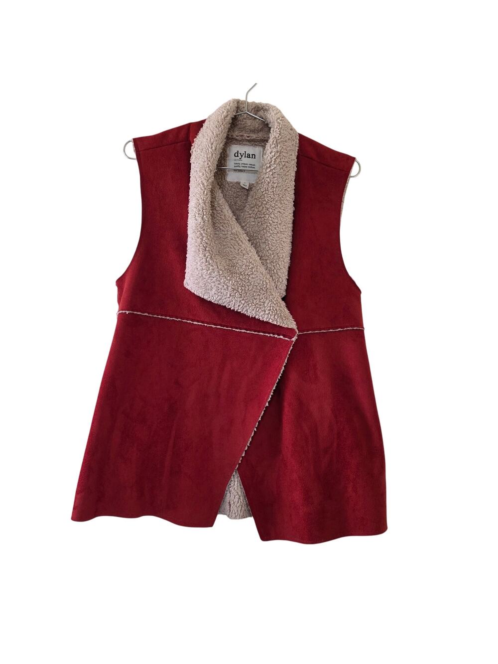 Dylan Faux Suede Sherpa Vest Orange Tan Women Size S Sleeveless Button Front